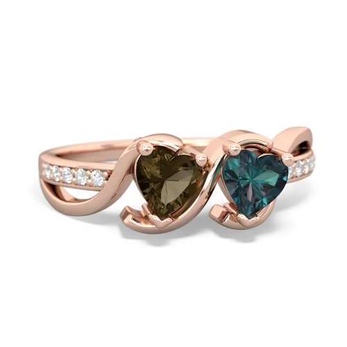 smoky quartz-alexandrite double heart ring