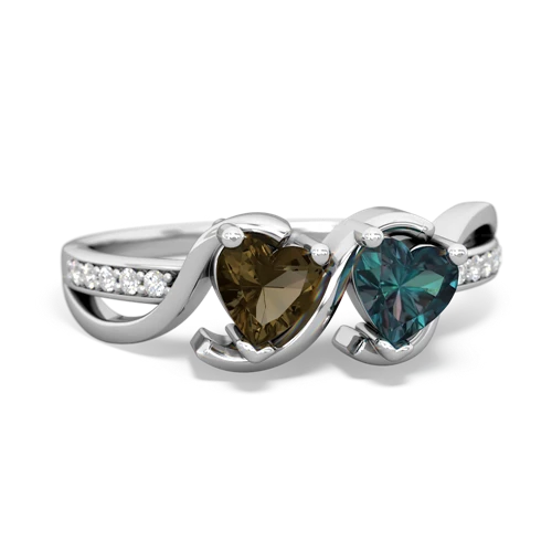 smoky quartz-alexandrite double heart ring