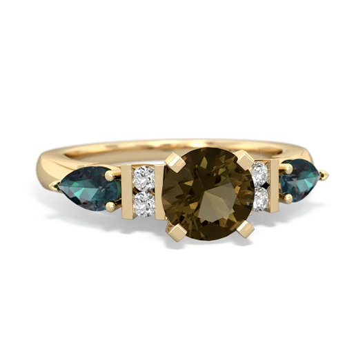Smoky Quartz Genuine Smoky Quartz with Lab Created Alexandrite and Lab Created Emerald Engagement ring Ring