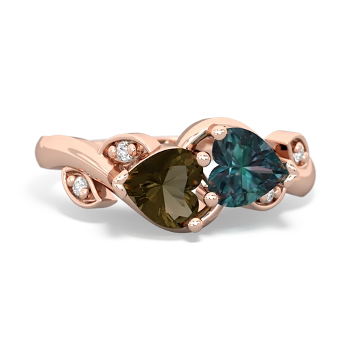 smoky quartz-alexandrite floral keepsake ring