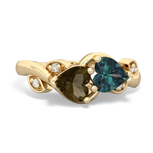 smoky quartz-alexandrite floral keepsake ring