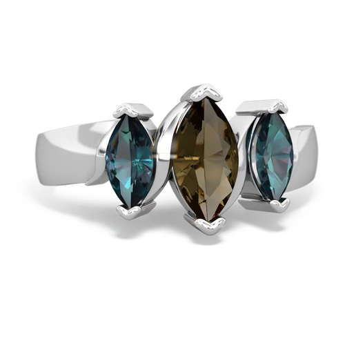 Smoky Quartz Genuine Smoky Quartz with Lab Created Alexandrite and Lab Created Sapphire Three Peeks ring Ring