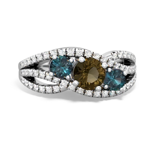 smoky quartz-alexandrite three stone pave ring