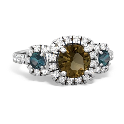 smoky quartz-alexandrite three stone regal ring