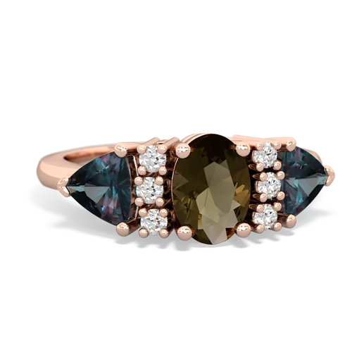 Smoky Quartz Genuine Smoky Quartz with Lab Created Alexandrite and Lab Created Sapphire Antique Style Three Stone ring Ring