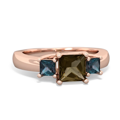 Smoky Quartz Genuine Smoky Quartz with Lab Created Alexandrite and Lab Created Emerald Three Stone Trellis ring Ring