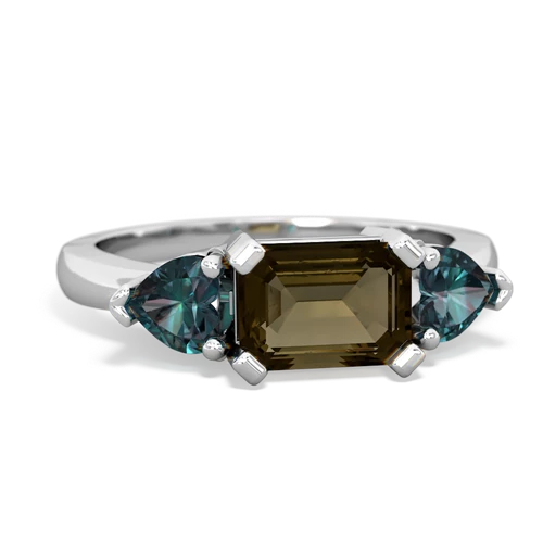 Smoky Quartz Genuine Smoky Quartz with Lab Created Alexandrite and Genuine Tanzanite Three Stone ring Ring
