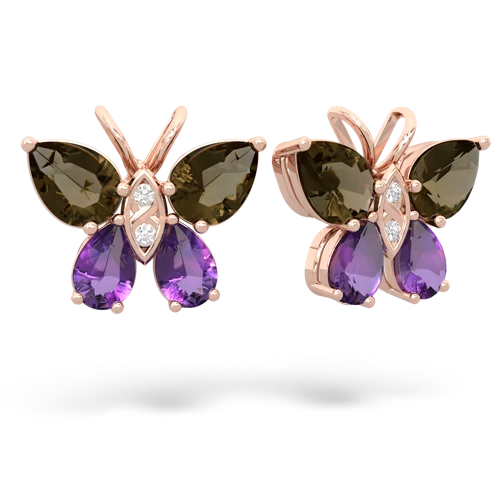 smoky quartz-amethyst butterfly earrings