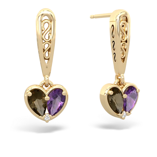 smoky quartz-amethyst filligree earrings
