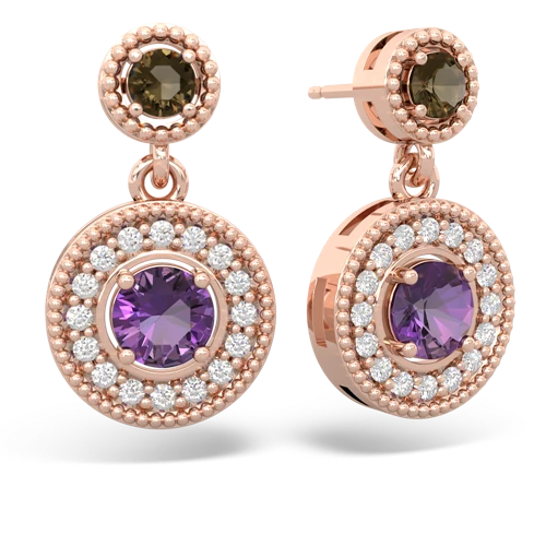 smoky quartz-amethyst halo earrings