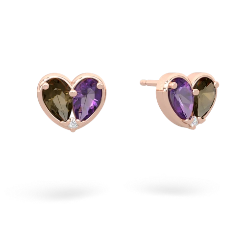 smoky quartz-amethyst one heart earrings