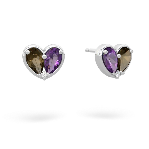 smoky quartz-amethyst one heart earrings