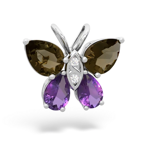 smoky quartz-amethyst butterfly pendant