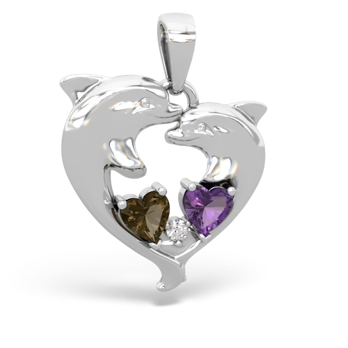 smoky quartz-amethyst dolphins pendant