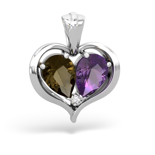 smoky quartz-amethyst half heart whole pendant