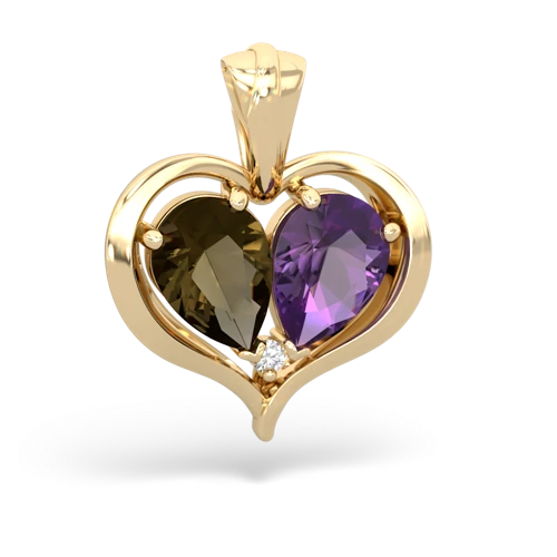 smoky quartz-amethyst half heart whole pendant