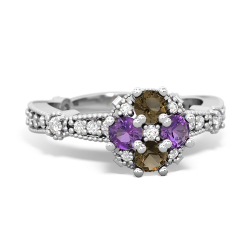 smoky quartz-amethyst art deco engagement ring