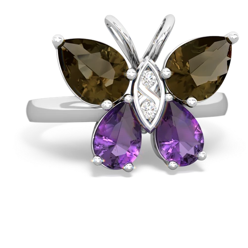 smoky quartz-amethyst butterfly ring