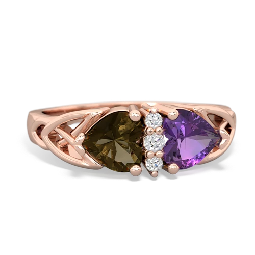 smoky quartz-amethyst celtic ring