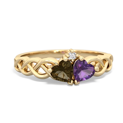 smoky quartz-amethyst celtic braid ring