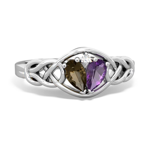 smoky quartz-amethyst celtic knot ring