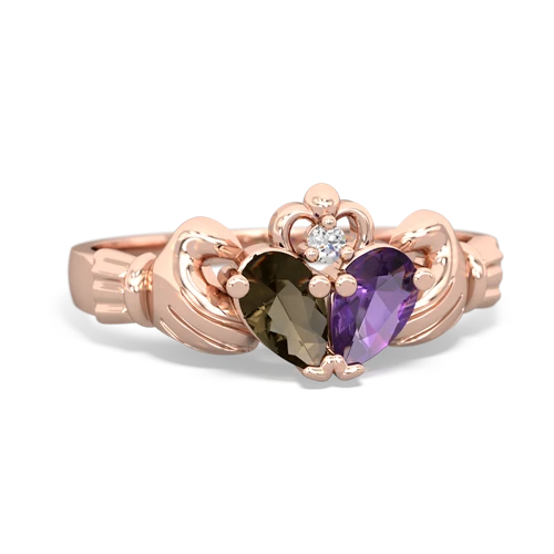 smoky quartz-amethyst claddagh ring
