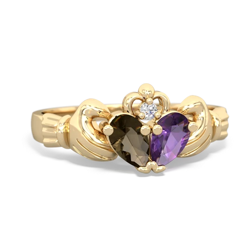 smoky quartz-amethyst claddagh ring