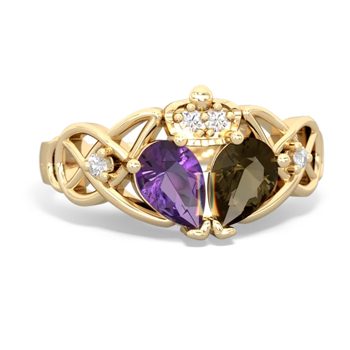 smoky quartz-amethyst claddagh ring