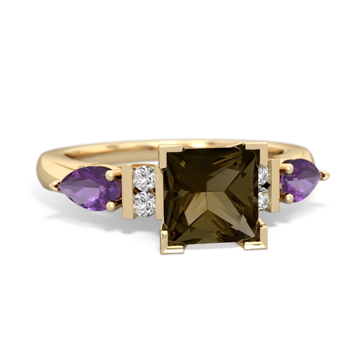 Smoky Quartz Genuine Smoky Quartz with Genuine Amethyst and Genuine Opal Engagement ring Ring