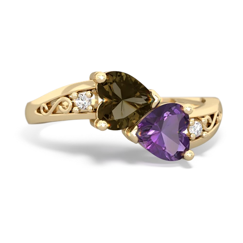 smoky quartz-amethyst filligree ring