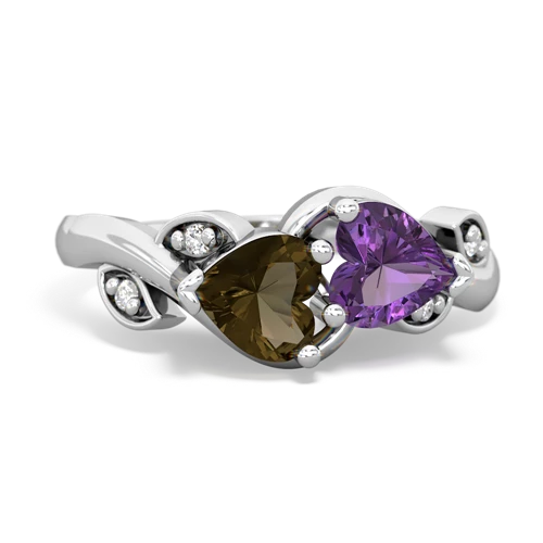 Smoky Quartz Genuine Smoky Quartz with Genuine Amethyst Floral Elegance ring Ring