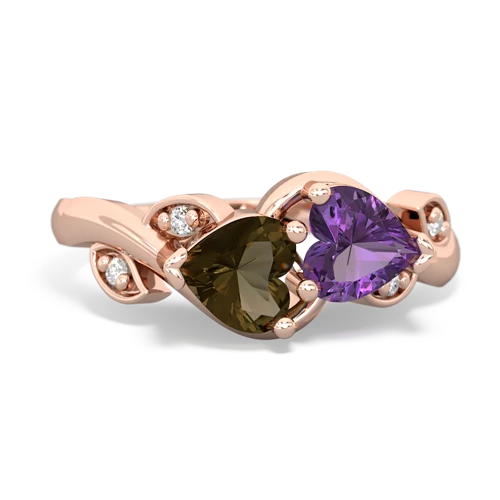 smoky quartz-amethyst floral keepsake ring