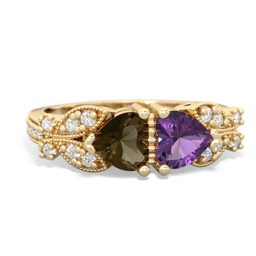 smoky quartz-amethyst keepsake butterfly ring