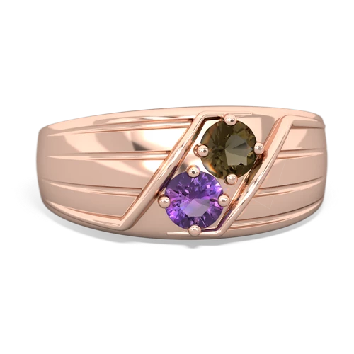 smoky quartz-amethyst mens ring