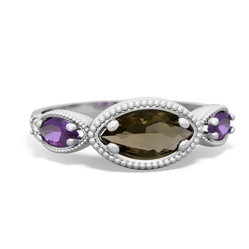 smoky quartz-amethyst milgrain marquise ring