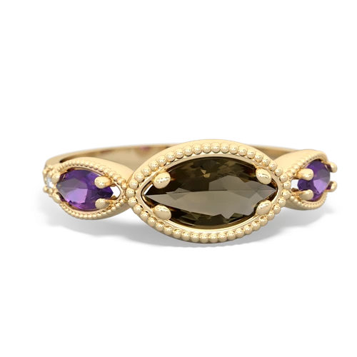 smoky quartz-amethyst milgrain marquise ring