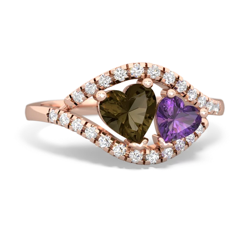 smoky quartz-amethyst mother child ring