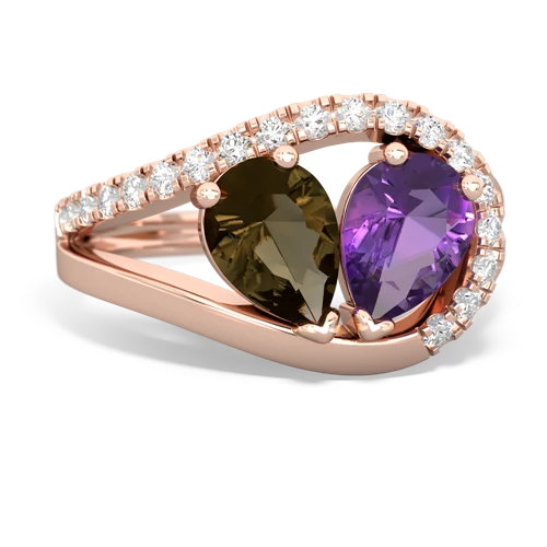 smoky quartz-amethyst pave heart ring