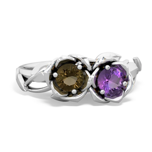 smoky quartz-amethyst roses ring