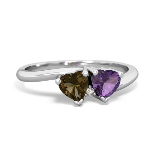 smoky quartz-amethyst sweethearts promise ring
