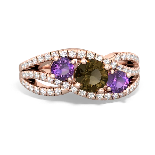 smoky quartz-amethyst three stone pave ring