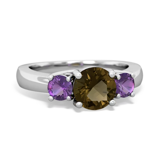 Smoky Quartz Genuine Smoky Quartz with Genuine Amethyst and Genuine Opal Three Stone Trellis ring Ring