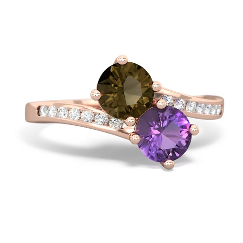 smoky quartz-amethyst two stone channel ring