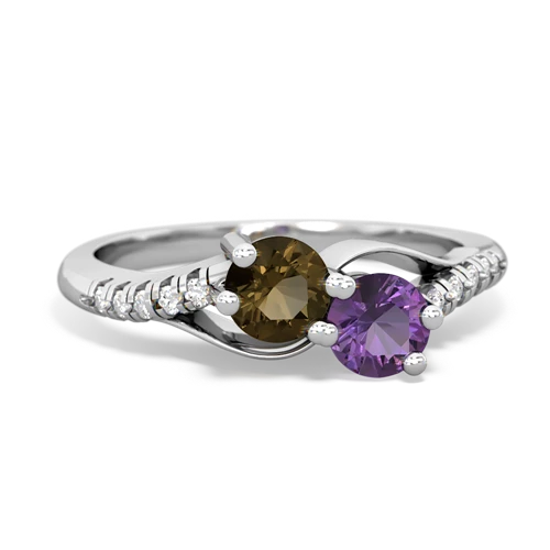 smoky quartz-amethyst two stone infinity ring