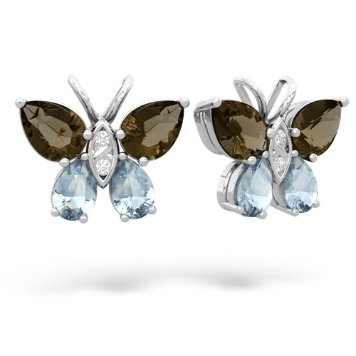 smoky quartz-aquamarine butterfly earrings
