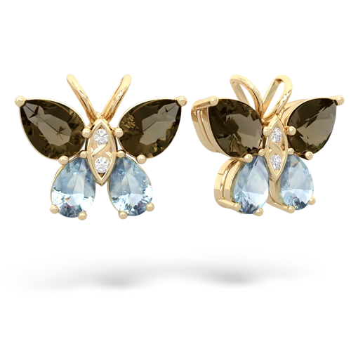 smoky quartz-aquamarine butterfly earrings