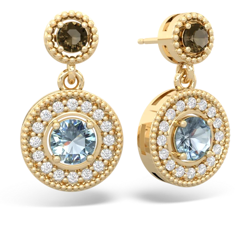 smoky quartz-aquamarine halo earrings
