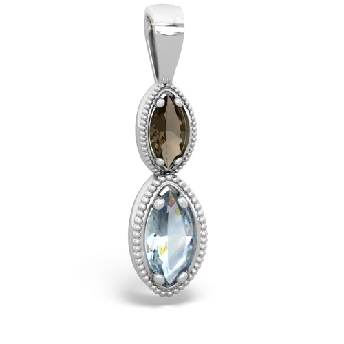 smoky quartz-aquamarine antique milgrain pendant