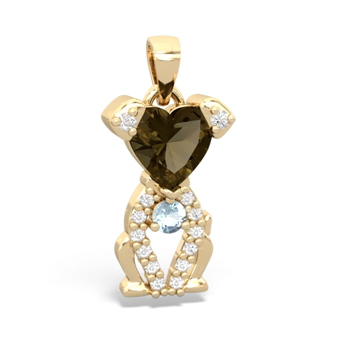 smoky quartz-aquamarine birthstone puppy pendant