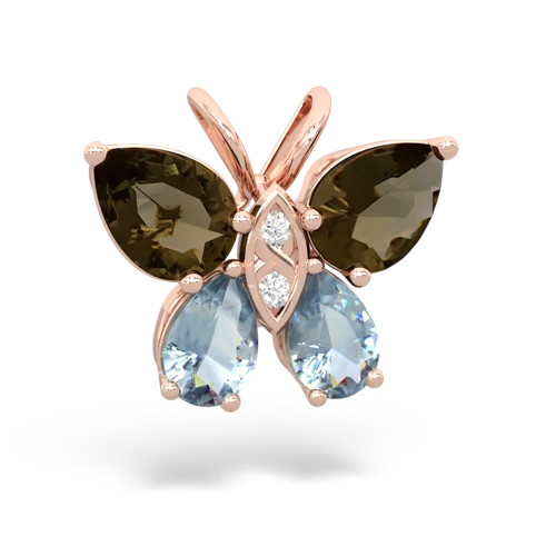 smoky quartz-aquamarine butterfly pendant